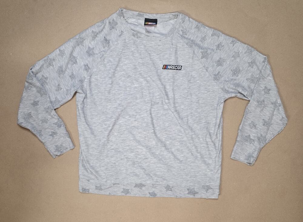NASCAR Shirt Ladies Large Gray Medal Star Raglan Long Sleeve Racing Tee Textured